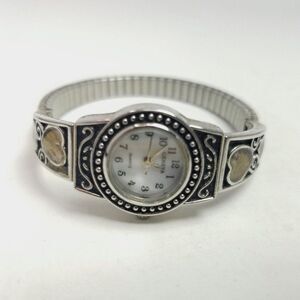 Vintage Geneva Heart Design Stretch Band Silver Tone Not Working As Is, Estate